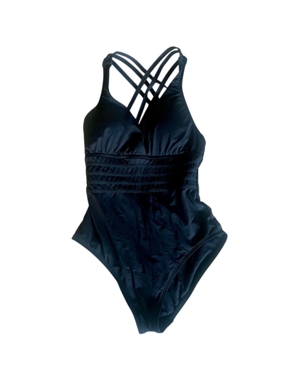 La Blanca Black Strappy Open Back One Piece Swimsuit Size 10